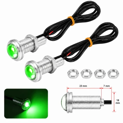 TORNILLO CHICO (3x1.7CM) OJO DE AGUILA PLATA 3 WATT SUPER POTENTE LUZ FIJA + ESTROBO VERDE (PAR)
