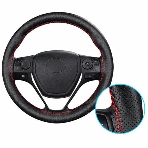 NEGRO FUNDA DE VOLANTE 100% PIEL PARA COSER CAMIÓN 45CM(18") NEGRO