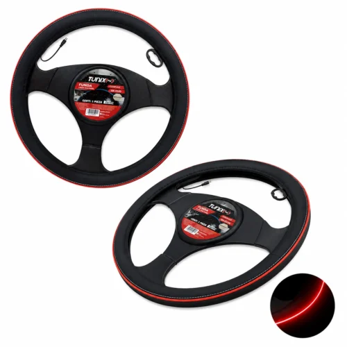 ROJO FUNDA PARA VOLANTE 38CM NEGRA CON LUZ ROJA