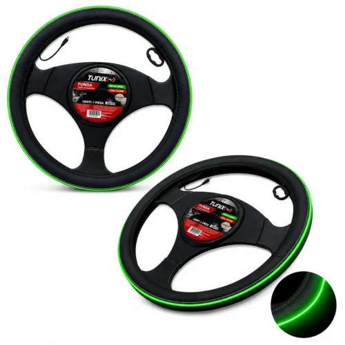 VERDE FUNDA PARA VOLANTE MEDIANA DE 38 CM NEGRA CON LUZ VERDE