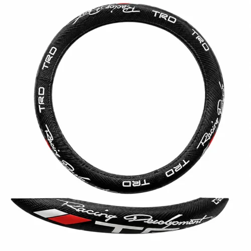 FUNDA PARA VOLANTE NEGRA MEDIANA DE 38 CM CON GRABADO TRD RACING BLANCO NEGRA