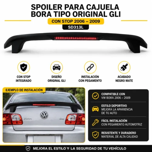 Spoiler para cajuela Bora tipo original GLI con stop 2006 — 2009