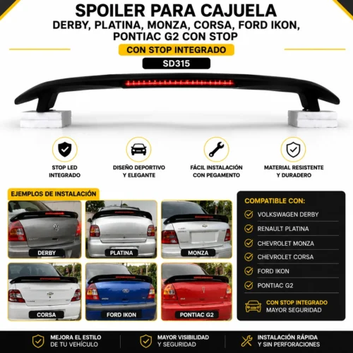 Spoiler para cajuela Derby, Platina, Monza, Corsa, Ford Ikon, Pontiac G2 con stop