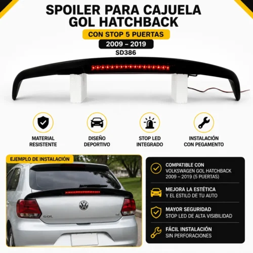 Spoiler para cajuela Gol hatchback con stop 5 puertas 2009 — 2019