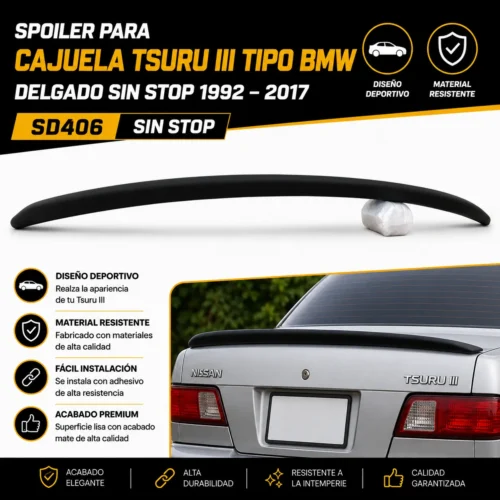 Spoiler para cajuela Tsuru III tipo BMW delgado sin stop 1992 — 2017