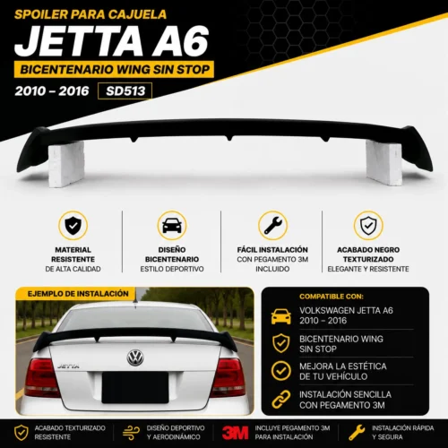 SD513 Spoiler para cajuela Jetta A6 Bicentenario wing sin stop 2010 — 2016