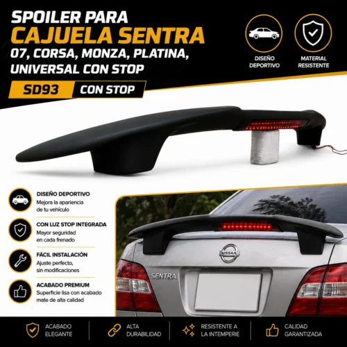 Spoiler para cajuela Sentra 07, Corsa, Monza, Platina, universal con stop