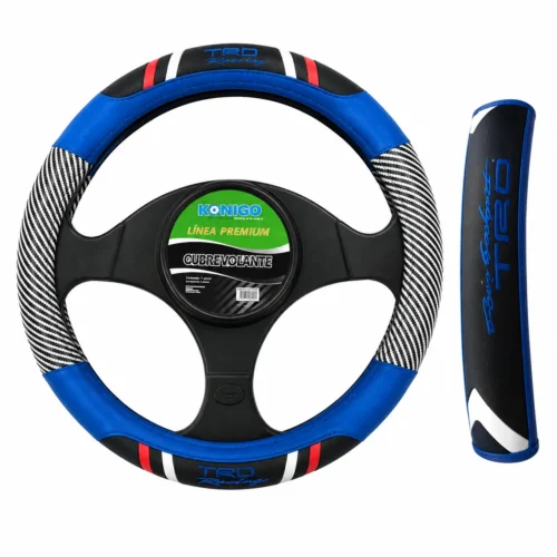 SHI996-DK-BL FUNDA DE VOLANTE AUTOMOTRIZ TACTO-PIEL AZUL CON LOGO AZUL (PZA)