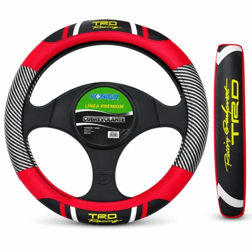 SHI996-YW FUNDA DE VOLANTE AUTOMOTRIZ TACTO-PIEL ROJO CON LOGO AMARILLO (PZA)