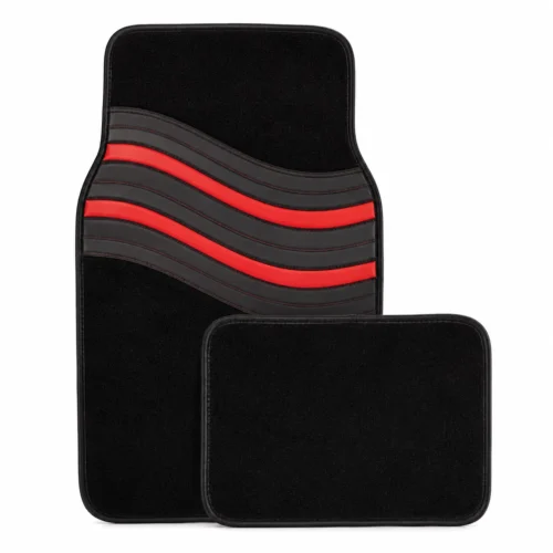 TAP-05NR TAPETE ALFOMBRA 4 PIEZAS CON LINEAS ROJAS 1.8KG
