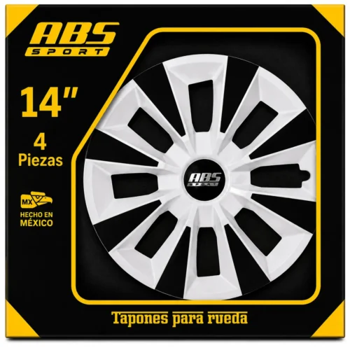 TAPON MARCA ABS SPORT LINEA ESPECIALES R14 0011 TIPO GOL 2015 BICOLOR NEGRO BLANCO
