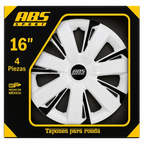 TAPON MARCA ABS SPORT LINEA ESPECIALES R16 0003 TIPO JETTA 2015 BICOLOR NEGRO BLANCO