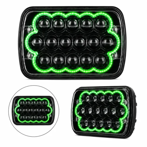 U-LH18515G UNIDAD CUADRADA GRANDE DE 7in CON 15 HIPER LEDS BLANCO Y OJO DE ANGEL VERDE PAR