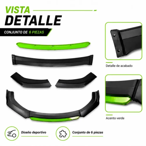 LIP SPOILER UNIVERSAL 183CM NEGRO CON  BORDE GREEN (JUEGO)