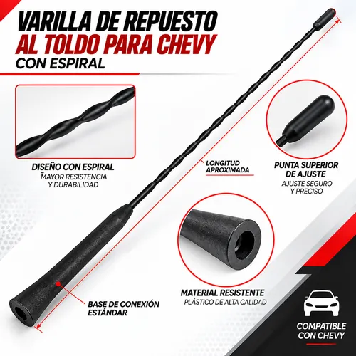 VARILLA DE REPUESTO AL TOLDO PARA CHEVY CON ESPIRAL. (PIEZA)