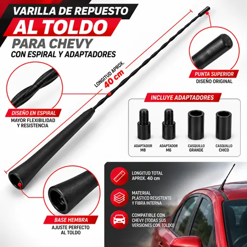 VARILLA DE REPUESTO AL TOLDO PARA CHEVY CON ESPIRAL Y ADAPTADORES. (PIEZA)