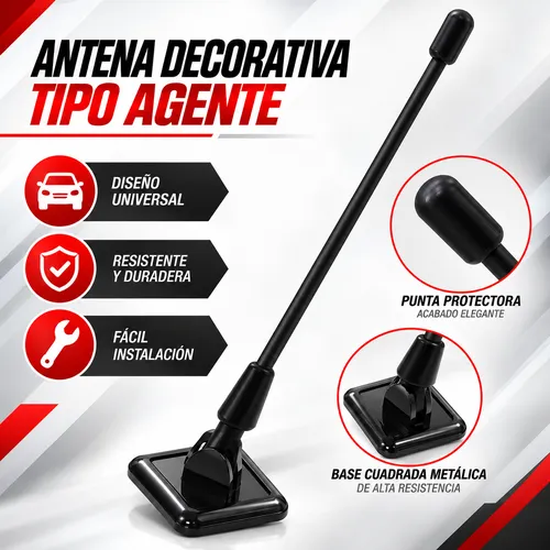 ANTENA DECORATIVA TIPO AGENTE, MI CON BASE CUADRADA METÁLICA 5 CM DE LARGO (PIEZA)