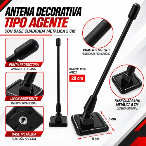 ANTENA DECORATIVA TIPO AGENTE, MI CON BASE CUADRADA METÁLICA 5 CM DE LARGO (PIEZA)