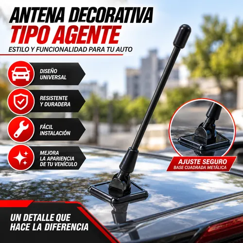 ANTENA DECORATIVA TIPO AGENTE, MI CON BASE CUADRADA METÁLICA 5 CM DE LARGO (PIEZA)