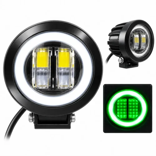 FARO DE LED DE 20 WATT CON ARILLO VERDE LUZ FIJA Y ESTROBO 12/24V (PAR)