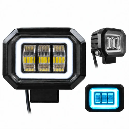 FARO DE LED DE 30 WATT CON ARILLO AZUL ICE LUZ FIJA Y ESTROBO 12V/24V (PAR)
