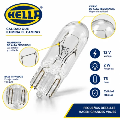 FOCO HELLA 12V 2W BASE T5 WEDGE (JUEGO)