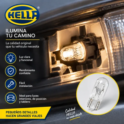 FOCO HELLA 12V 2W BASE T5 WEDGE (JUEGO)