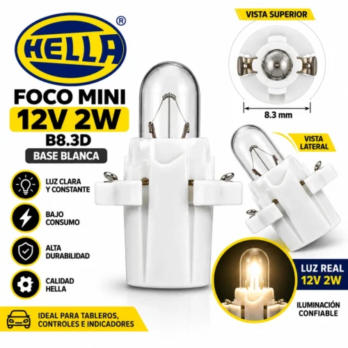 FOCO HELLA MINI 12V 2W B8.3D BASE BLANCA