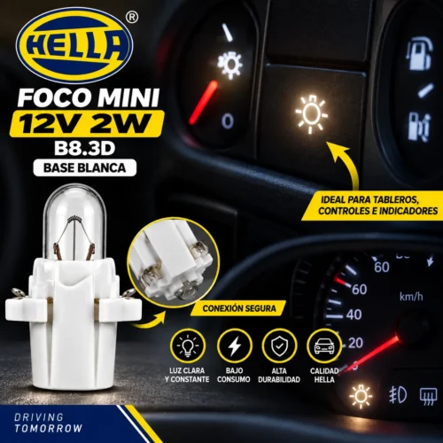 FOCO HELLA MINI 12V 2W B8.3D BASE BLANCA