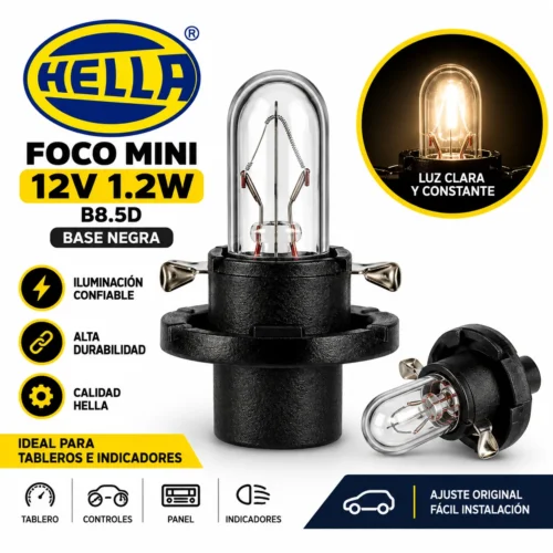 FOCO MINI 12V 1.2W B8.5D BASE NEGRA