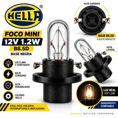 FOCO MINI 12V 1.2W B8.5D BASE NEGRA