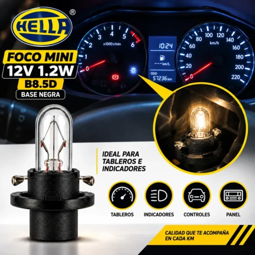 FOCO MINI 12V 1.2W B8.5D BASE NEGRA