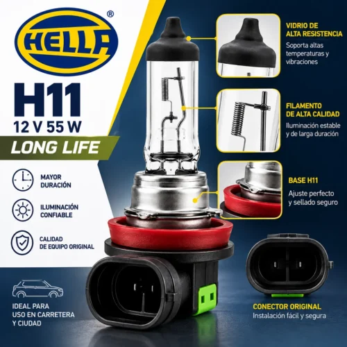 FOCO HELLA H11 12V 55W LONG LIFE