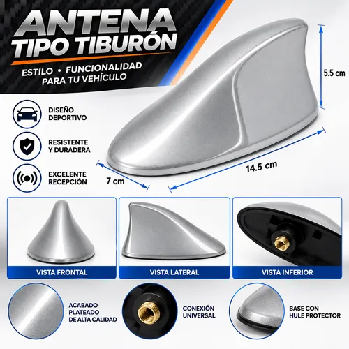 ANTENA DE ADORNO TIPO TIBURON / PLATA (PZA)