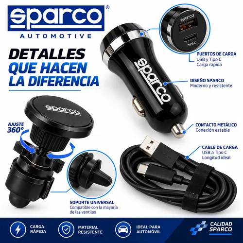 KIT SPARCO ADAPTADOR, CABLE TIPO C, SOPORTE CELULAR