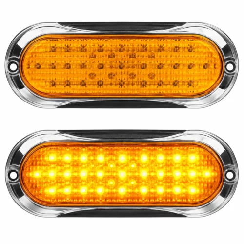 PLAFON 30 LEDS BASE CROMADA 12V/24V / FIJO Y ESTROBO / AMBAR (PIEZA)