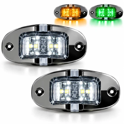 PLAFON UNIVERSAL LATERAL 18 LED BICOLOR CON BICEL CROMADO 12/24V AMBAR/VERDE APARATO ALUMBRADO SENAL UNIV. (PAR)