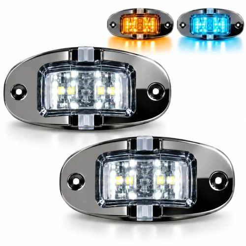PLAFON UNIVERSAL LATERAL 18 LED BICOLOR CON BICEL CROMADO 12/24V AMBAR/AZUL ICE APARATO ALUMBRADO SENAL UNIV. (PAR)