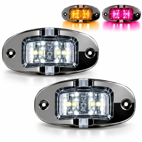 PLAFON UNIVERSAL LATERAL 18 LED BICOLOR CON BICEL CROMADO 12/24V AMBAR/ROSA APARATO ALUMBRADO SENAL UNIV. (PAR)