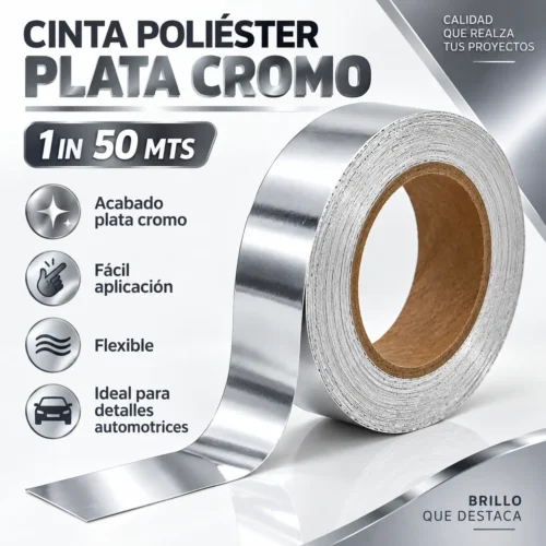 CINTA POLIESTER PLATA CROMO 1IN 50 MTS.