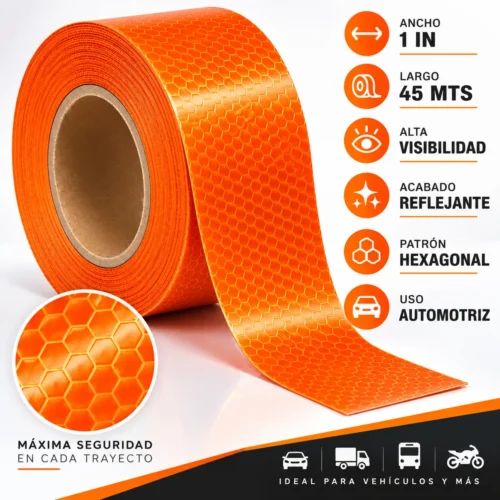 CINTA REFLEJANTE 1IN NARANJA 45MTS