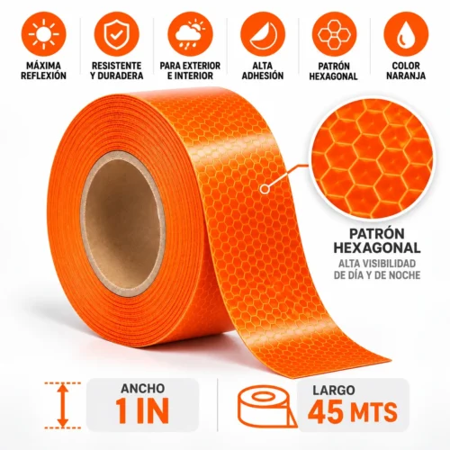 CINTA REFLEJANTE 1IN NARANJA 45MTS