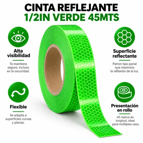 CINTA REFLEJANTE 1/2IN VERDE 45MTS