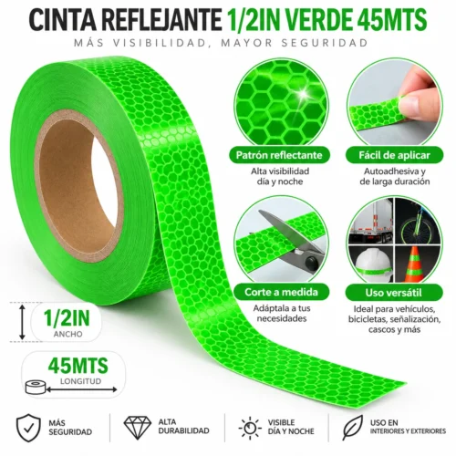 CINTA REFLEJANTE 1/2IN VERDE 45MTS