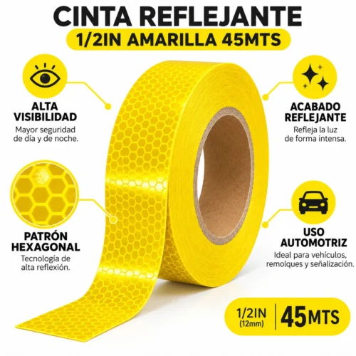 CINTA REFLEJANTE 1/2IN AMARILLA 45MTS