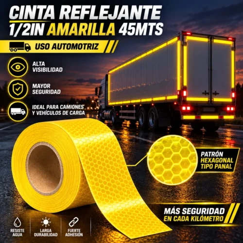 CINTA REFLEJANTE 1/2IN AMARILLA 45MTS