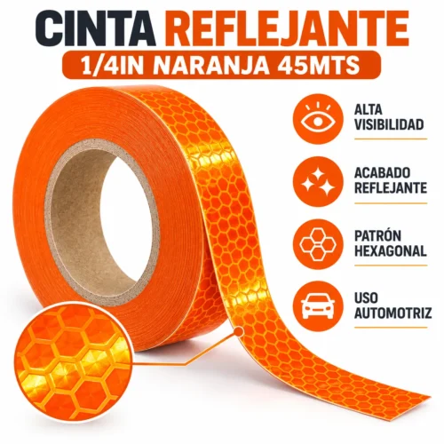 CINTA REFLEJANTE 1/4IN NARANJA 45MTS