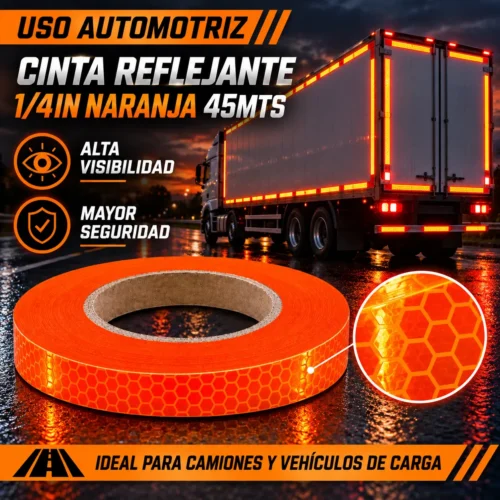 CINTA REFLEJANTE 1/4IN NARANJA 45MTS