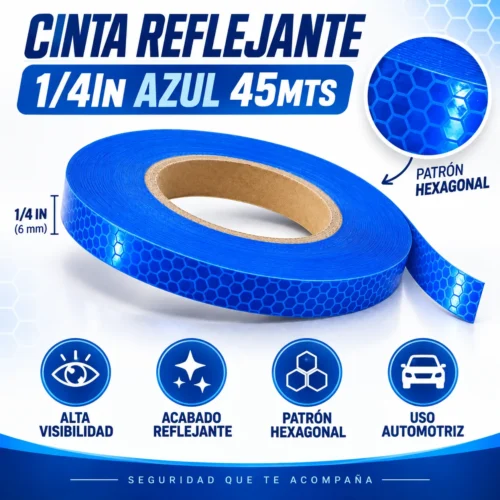 CINTA REFLEJANTE 1/4IN AZUL 45MTS