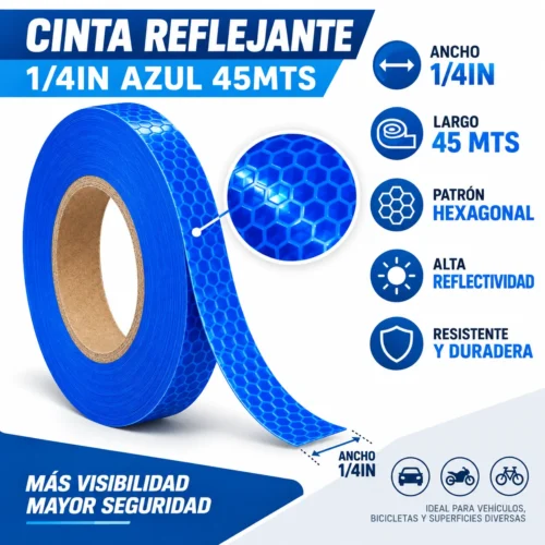 CINTA REFLEJANTE 1/4IN AZUL 45MTS